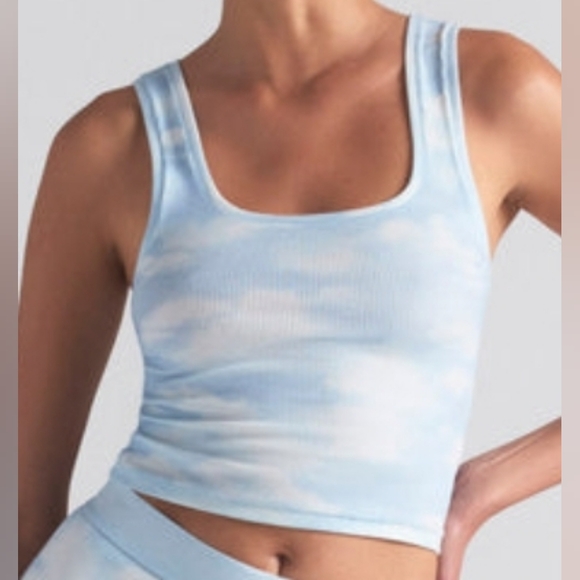 💕NWT SKIMS Cotton Rib Tank BLUE QUARTZ CLOUD ☁️  PRINT Ribbed Top S - Picture 1 of 7